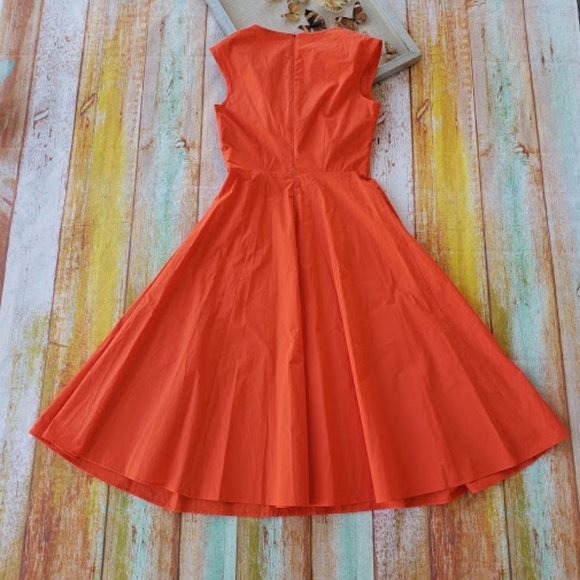 Odeeh Orange Pleated A-Line Cotton Midi Dress 36 S - Picture 4 of 8